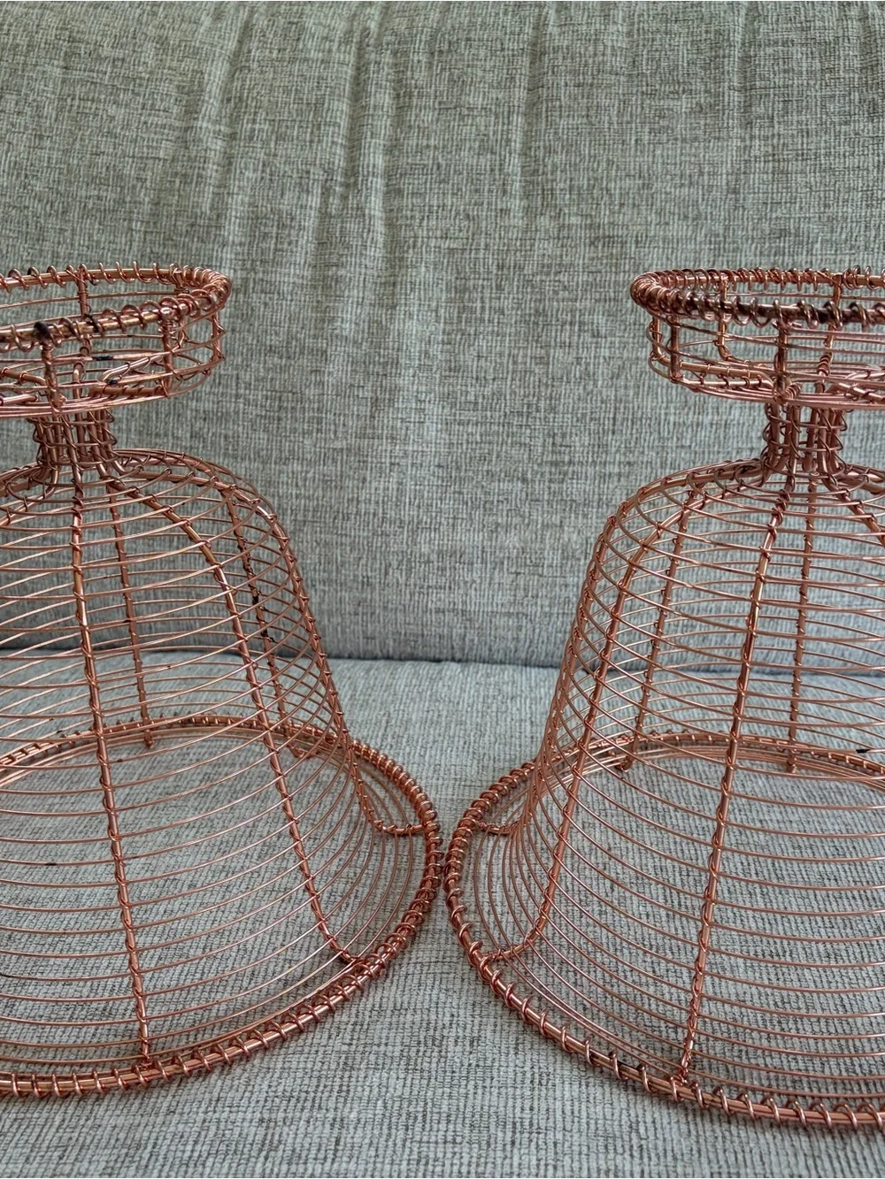 Copper Wire Decorative Pedestal Baskets - Set of 2